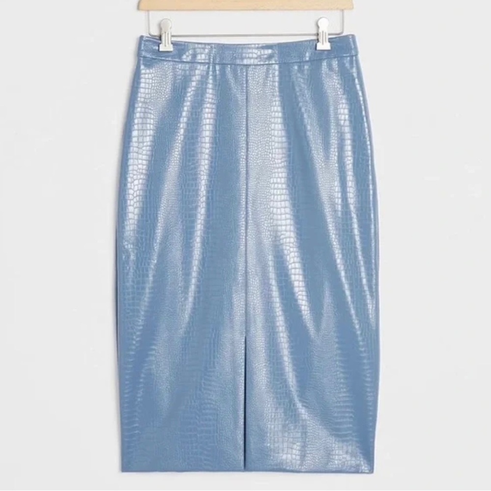 NWT Anthropologie Sunday in Brooklyn Maxine Blue Faux Leather Pencil Skirt Small